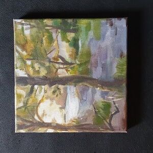 Sunset Bay Last Call, Pacific NW Plein Air Painting, Original Art, 8x8 canvas